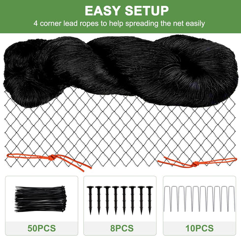 3/4' Bird Netting - Heavy Duty Nylon Net with Mesh for Garden Protection, Chicken Coop and Orchard