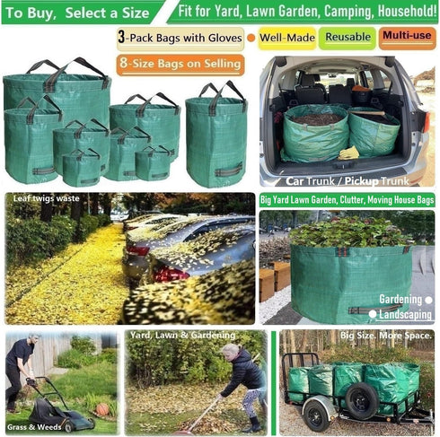 3-Pack 106 Bags(D31,H31 inch) 4 Professional Gallon Large Lawn Garden Big Yard Waste Bags with Gardening Gloves