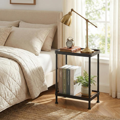 2 Small Narrow Side Table, Tier End Table with Storage Shelf, Sofa Table for Small Spaces in Living Room, Bedroom