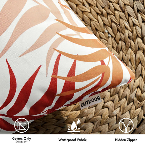 MIULEE Pack of 2 Outdoor Waterproof Throw Pillow Covers, 16x16 Inch, Orange Natural Leaves Pattern for Patio Couch