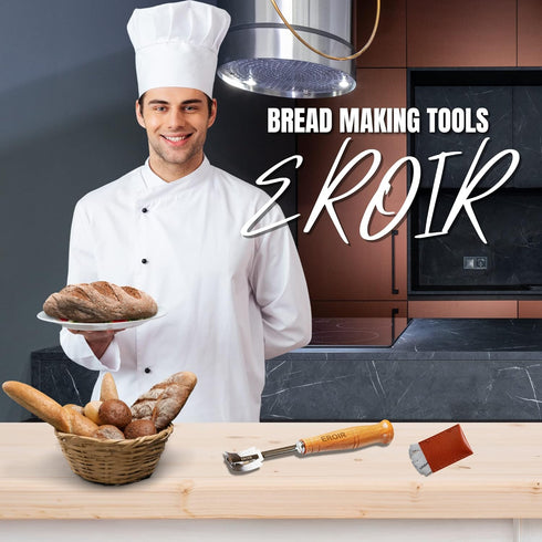 Hand Crafted Bread Lame Dough Scoring Tool in Wooden Storage Box for Sourdough Bread Baking - Dough Scoring Knife with 10 Extra Blades and a Protective Leather Cover by EROIR