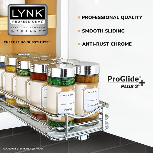4-3/8 inch 1 LYNK PROFESSIONAL Pull Out Spice Organization for Cabinets - Wide Spice Rack for Inside Cabinets, Slide