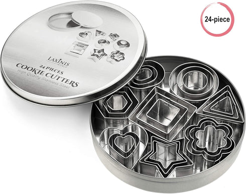 24 Piece Mini Cookie Cutter Set - Assorted Shapes, Premium Stainless Steel Mini Biscuit Cutters