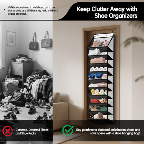 Kotkn 10 20+ 50% Closet Tier Hanging Shoe Rack - Heavy Duty Behind The Door Hanging Shoe Rack, Sturdy Oxford Cloth