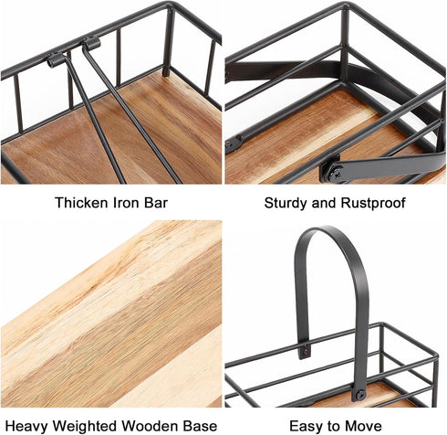 Flat Napkin Holder, Metal Kitchen Napkin Holder with Weighted Tension Arm and Seasoning Storage for Dining Room