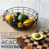 Black Wire Fruit Basket with Acacia Wood Base, Large Fruit Bowl for Countertop, Storage for Fruits, Breads, Vegetables
