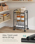 SONGMICS 3-Tier Metal Rolling Cart with Baskets, Lockable Utility Trolley on Wheels for Kitchen Bathroom Closet, Black