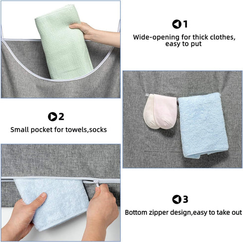 X-Large Hanging Laundry Hamper Bag, Door Hanging Hamper with Front Pocket, 35X22 inch (Grey)