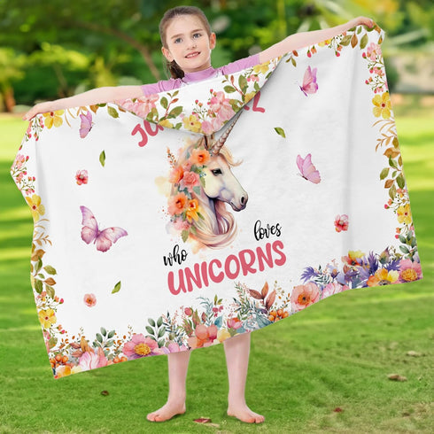 Caiibaoob Swimming Unicorn Hooded Bath Towels for Girls,Soft Cotton Shower Beach Blanket (Unicorn)