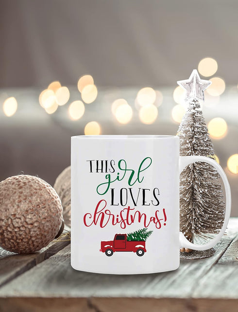 BLUE RIBBON Christmas Gifts Coffee Mug, This Girl Loves Christmas, Funny Mug from Daughter, Wife, Son – Decorative Gift