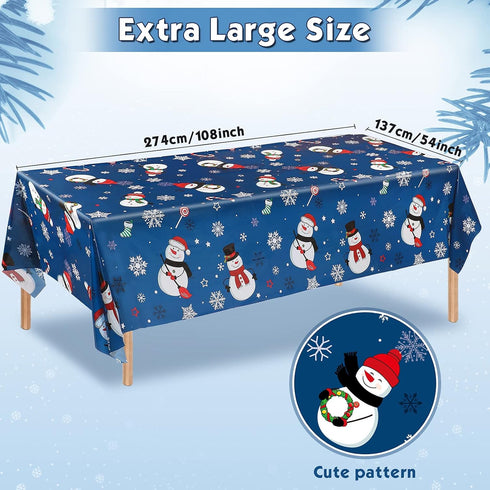 Irenare Snowman Christmas Party Tablecloth, Plastic Snowflakes Table Cover for Holiday Decor, 54 x 108 Inch (Blue)