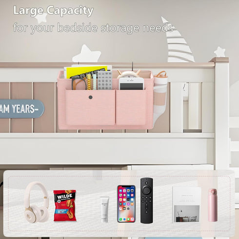 Bedside Caddy Bedside Organizer with Fixed Straps & Water Bottle Holder, Bunk Bed Caddy ideal for Home, Dorm, Hospital