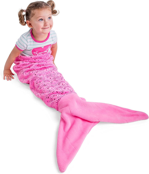 Pink Mermaid Tail Blanket for Kids - Silky Soft Extra Cozy Plush Fleece Lined Snuggle Blanket for Little Girls
