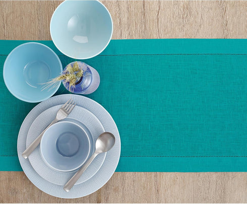 36 Inches 100% 14 36 Inch Solino Home Linen Hemstitch Table Runner - Pure Linen Teal Table Runner x Ideal for Dresser