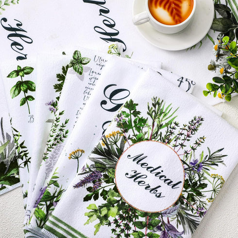 6 Pcs Herbs Kitchen Towels - Medical Herbs Dish Towels, Farmhouse Fresh Hand Towels, Gifts for Herb Lovers