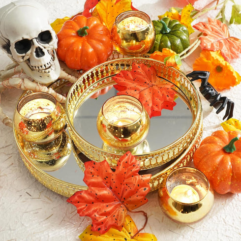 24 Homemory Pcs Gold Votive Candle Holders, Round Mercury Glass Candle Holder, Tealight Candle Holders for Table