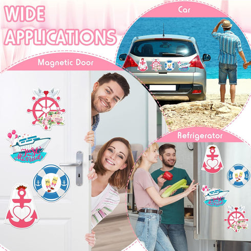 4 Pcs Wedding Cruise Door Decorations, Just Married Magnetic Stickers for Carnival Cruise Cabin Door