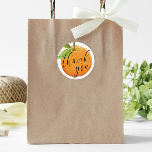 Little Cutie Baby Shower Thank You Stickers | 40 Count Orange Theme Labels for Baby Shower or Gender Reveal
