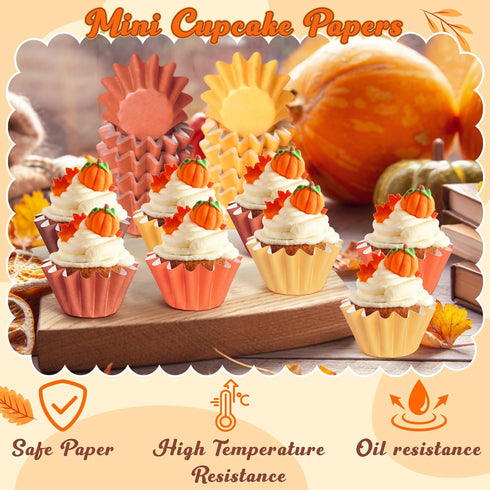 R HORSE 200Pcs Fall Mini Cupcake Liners, Grease-resistant Baking Cups for Thanksgiving, Halloween Party