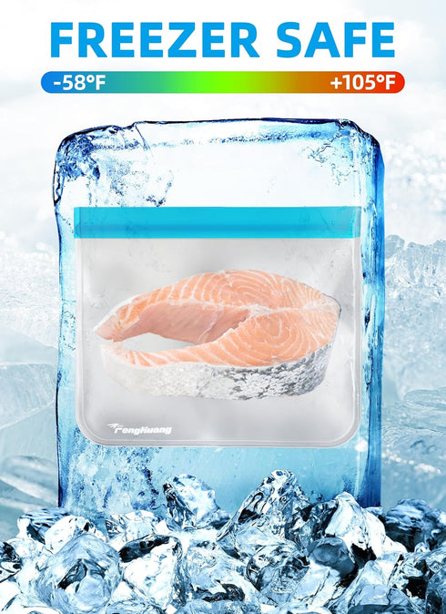 24 Reusable Food Storage Bags, BPA FREE (8 Gallon Bags + 8 Leakproof Sandwich Bags + 8 Snack Bags) Extra Thick