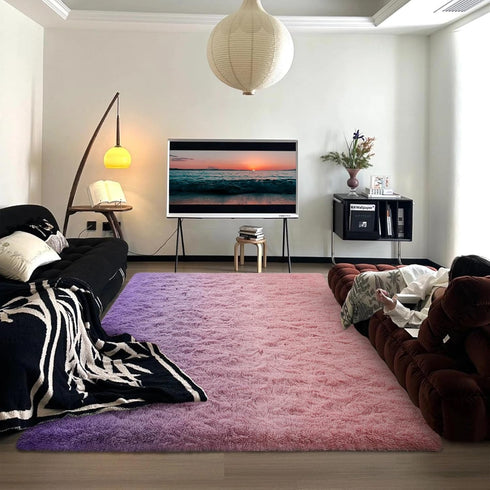 4x6 DweIke Luxury Fluffy Kids Rugs for Living Room Bedroom, Feet Shaggy Pink and Purple Area Rug for Girls Boys