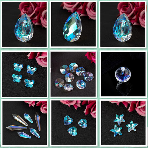 QIKAIDE 370 Pcs Crystal Suncatcher Kits Hanging Chandelier Crystals Prisms Parts Rainbow Maker Pendants for Stained