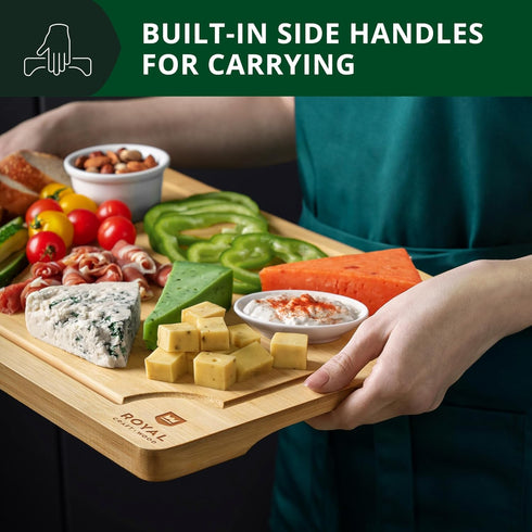 ROYAL CRAFT WOOD Bamboo Cutting Board with Juice Groove, Heavy Duty Kitchen Chopping Board for Meat, Cheese, Vegetables