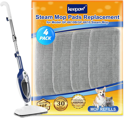 KEEPOW Steam Mop Replacement Pads for GorFanty Model GF-6610B/GF-6610, Highly Absorbent Microfiber Pads (4 Pack)