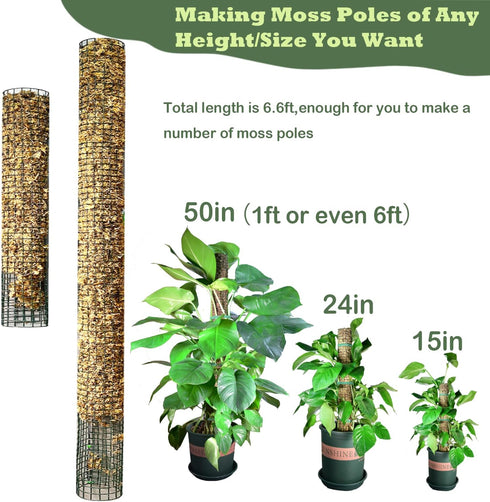 chicarry 6.6/13.2/26.4ft 2Pcs 8.3in3.3ft (6.6ft Moss Pole DIY Kit, Metal Moss Pole for Plants Monstera, Steel Mesh