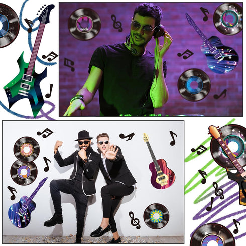 Zonon 40 50s 80s Pcs Music Party Decorations Musical Notes Rock and Roll Record Cutouts Silhouettes Record Guitar Party