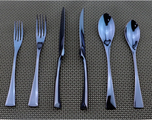 Flatware Set - 18/10 Stainless Steel Mirror Polished Blue Cutlery, 6 Piece Service for 1