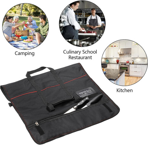 Tosnail Black Chef Knife Case Roll Bag with 21 Slots & 1 Large Zipper Pocket, Easy Carry Handle and Shoulder Strap