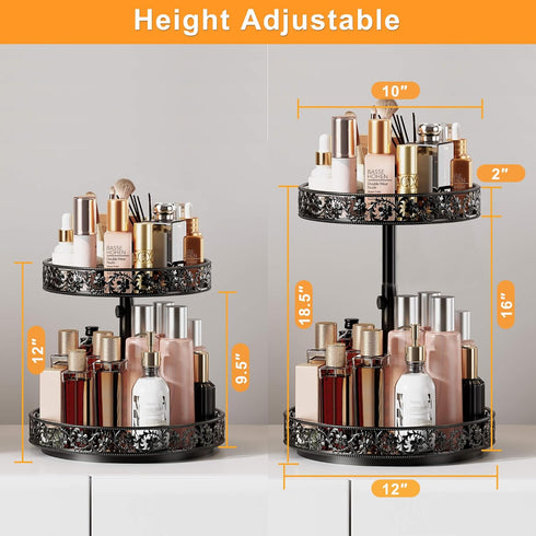 2 12 Inch Countertop Two Tier Lazy Susan Organizer Turntable Height Adjustable, Tier Lazy Susan Metal Easy Assembly