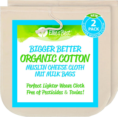 Organic Cotton EZ-2-Squeeze Nut Milk Bags - 2pk -14" x14" Reusable All