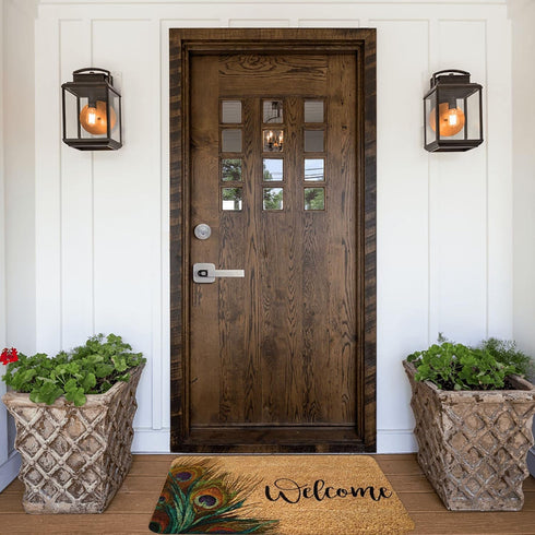Welcome Peacock Feather Doormat - Nature Welcome Rug, Non-Slip Mat for Front Door Outdoor Entry, Housewarming Gift,