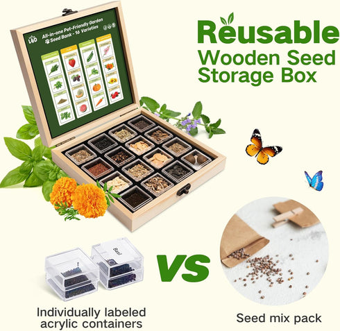 16 15,000+ Lush&Dew Pet-Friendly Heirloom Seed Bank, Gardening Gifts for Women Men, Varieties Non-GMO Seeds