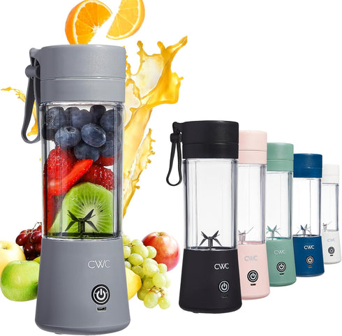 COOK WITH COLOR Mini Portable Blender, 250W Power, 12oz Capacity, Stainless Steel Blade, Wireless/USB Rechargeable, Grey