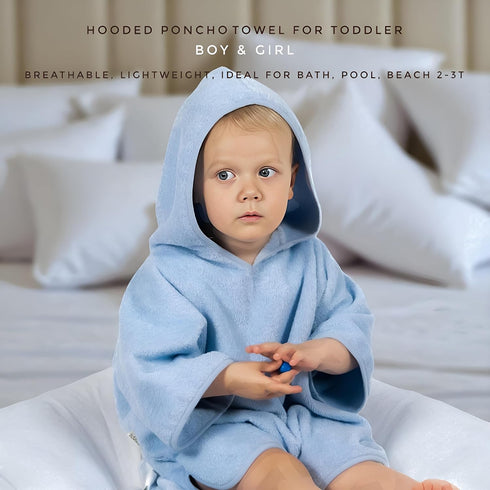 2-3T 100% 2-3T) Hooded Poncho Towel - Organic Cotton, Absorbent & Lightweight for Toddler Boy & Girl, Bath, Pool
