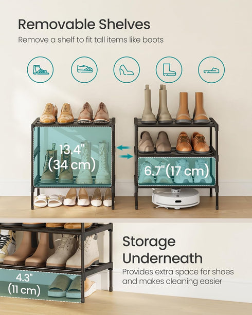 3-Tier Closet, 11.8 17.7 19.1 Inches, ULSA113BH01 SONGMICS Shoe Rack for Compact Metal Shoe Organizer Shelf