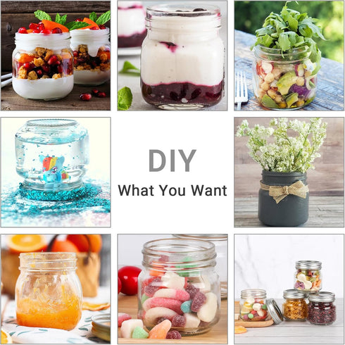 Small Mason Jars 8oz/240ml with Regular Lids, 6 Pack - Glass Canning Jars for Jam, Spice, Honey, Herbs