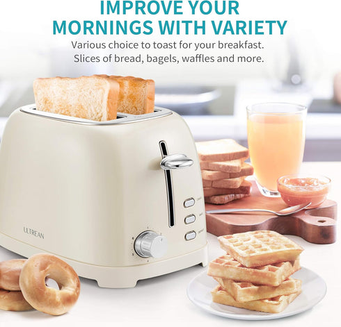 Ultrean Toaster 2 Slice, Stainless Steel with Extra-Wide Slot, Removable Crumb Tray, 6 Browning Settings, 825 W