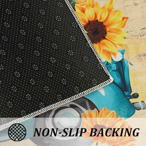 Sunflower Kitchen Rugs Decor Set of 2, Retro Style Non-Slip Kitchen Mat with Rubber Backing