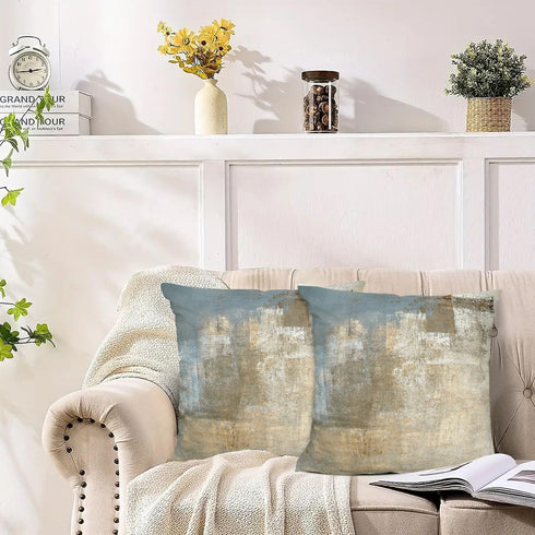 Grey and Beige Abstract Art Pillow Cover, Modern Decorative Throw Cushion for Bedroom Sofa, Set of 2
