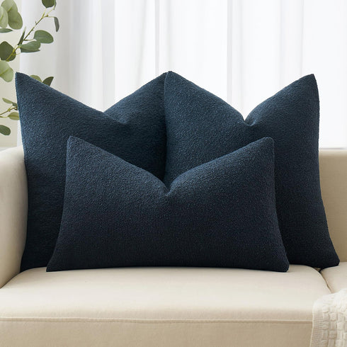 Pack 1 Decor,12x20 Inch MIULEE Textured Boucle Throw Pillow Cover Navy Blue Accent Solid Lumbar Pillow Case Decorative