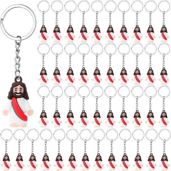 Sumind 48 Pcs Jesus Toys Figurine - Christian Keychain Jesus Doll Bulk Classic Christian Rings for Christ