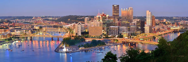 PHOTOSBYJON Pittsburgh Skyline Photo Print UNFRAMED 11.75 x 36 inches Dusk Downtown City Color Art