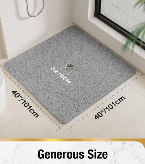 40 40 Inch HITSLAM Square Shower Mat, x Non Slip Bath Mat for Tub, Soft PVC Loofah Bathtub Mats with Drain Holes, Quick