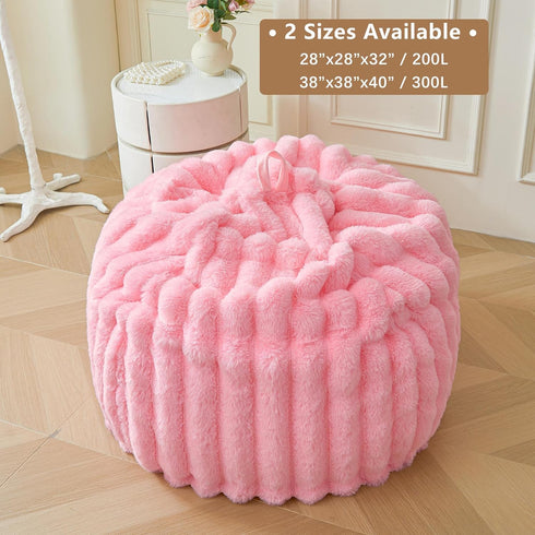 MEGO Kids Fluffy Faux Rabbit Fur Bean Bag Chair Cover(No Filler), Soft Shaggy Wide Striped Stuffed Animal Storage Bean
