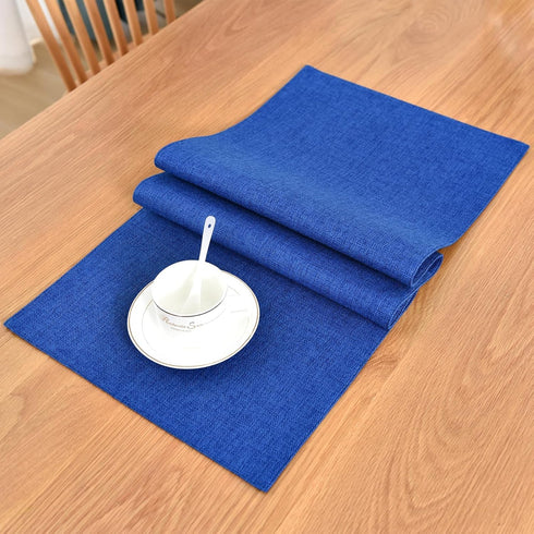 36 inches 13x36 Inch Farmhouse Rustic Table Runner Blue Faux Linen Double Layer Table Runners Thick Reversible Short