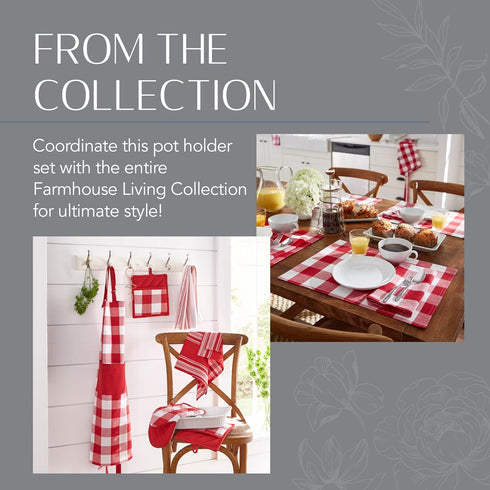 Elrene Home Fashions Farmhouse Living Buffalo-Check Pot-Holder Set, Rustic Kitchen Pot Holders, Set of 2, Red/White